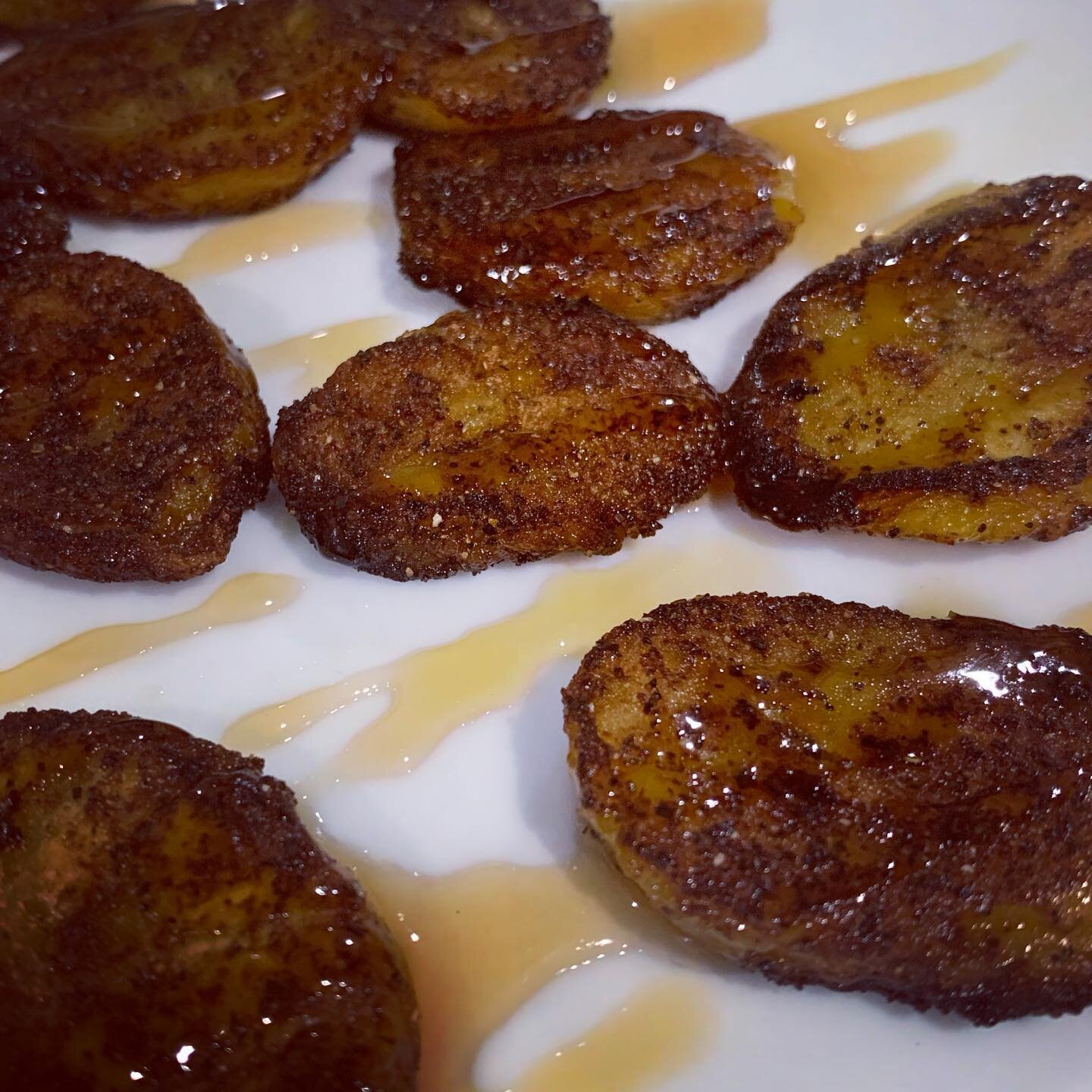 Destin loves plantains and I always forget it’s such a super easy and delicious snack. 
Here’s a quick recipe to try at home: 
Heat up 2 tablespoons of coconut oil  in a sautee pan. Slice a plantain into 1/4 inch slices and season both
